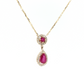14K Yellow Gold Ruby and Diamond Halo Necklace
