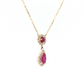 14K Yellow Gold Ruby and Diamond Halo Necklace