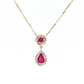 14K Yellow Gold Ruby and Diamond Halo Necklace
