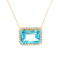 14K Yellow Gold Sky Blue Topaz Diamond Halo Necklace