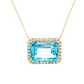 14K Yellow Gold Sky Blue Topaz Diamond Halo Necklace