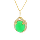14K Yellow Gold Oval Chrysoprase Diamond Halo Pendant Necklace