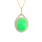 14K Yellow Gold Oval Chrysoprase Diamond Halo Pendant Necklace
