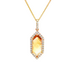 Hexagonal Citrine and Diamond Halo Pendant Necklace in 14K Yellow Gold