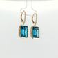 14K Yellow Gold Swiss Blue Topaz and Diamond Drop Earrings