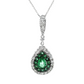 14K White Gold Emerald and Diamond Halo Pendant Necklace