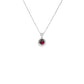 14k White Gold Round Ruby and Diamond Halo Pendant Necklace