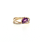 Pear Amethyst Diamond Crossover Ring in 10K Yellow Gold
