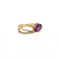 Pear Amethyst Diamond Crossover Ring in 10K Yellow Gold