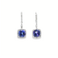 14K White Gold Tanzanite and Diamond Halo Drop Earrings