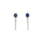 18K White Gold Oval Sapphire Diamond Halo Drop Earrings