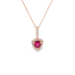 Trillion-Cut Ruby and Diamond Halo Pendant Necklace in 14K Rose Gold