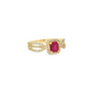 14K Yellow Gold Ruby Split Shank Diamond Halo Ring