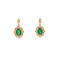 14K Yellow Gold Oval Emerald Diamond Halo Drop Earrings