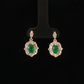 14K Yellow Gold Oval Emerald Diamond Halo Drop Earrings