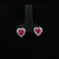 14K White Gold Heart-Shaped Ruby and Diamond Halo Studs