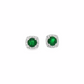 14K White Gold Round Emerald and Diamond Halo Stud Earrings