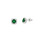 14K White Gold Round Emerald and Diamond Halo Stud Earrings