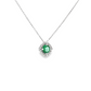 14K White Gold Round Emerald and Diamond Halo Pendant Necklace