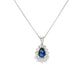 14K White Gold Pear Sapphire and Diamond Halo Necklace
