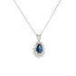 14K White Gold Pear Sapphire and Diamond Halo Necklace