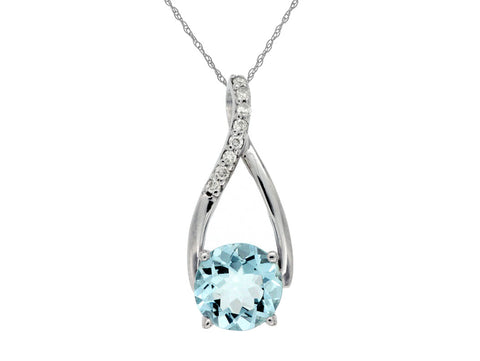 10k White Gold 1.20ctw Aquamarine and Diamond Pendant