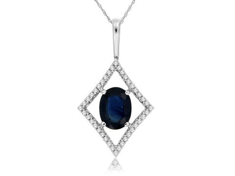 14k White Gold 1.55ctw Diamond and Sapphire Pendant