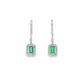 14K White Gold Emerald and Diamond Halo Drop Earrings