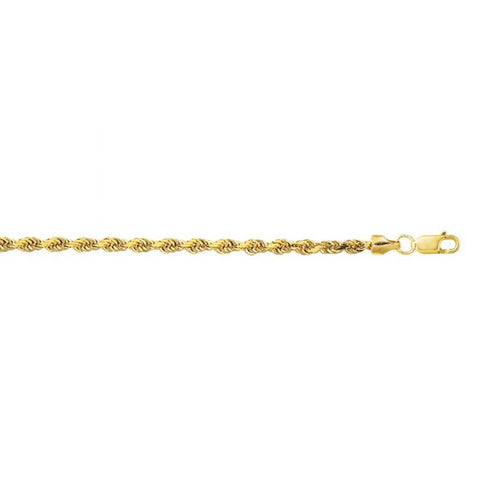 10k Yellow Gold 24 Inch 3mm Rope Chain With Lobster Clasp