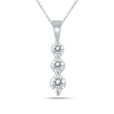 14K White Gold 1/4ct Three-Stone Diamond Pendant Necklace - G-H, SI1-SI2, 18-Inch
