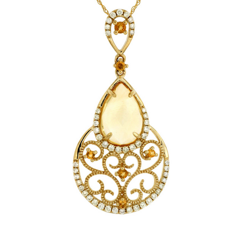 14 Karat Yellow Gold 2 1/2 Carat Citrine Diamond Pendant