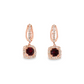 14K Rose Gold Ruby and Diamond Halo Drop Earrings