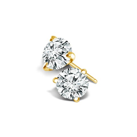 3 Prong Round Lab Grown Diamond Stud Earrings in Yellow Gold (3/4 Ctw)