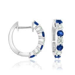 14K White Gold Sapphire and Diamond Hoop Earrings