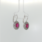 14K White Gold Oval Ruby Diamond Halo Drop Earrings