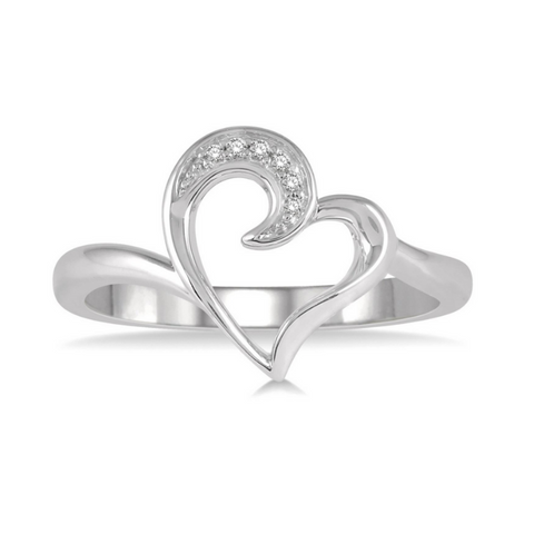 Sterling Silver 1/50 Carat Diamond Heart Ring