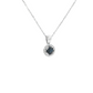 Round Sapphire Diamond Halo Pendant Necklace in 14K White Gold