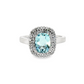 Cushion Aquamarine Double Halo Diamond Ring in 14K White Gold