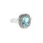 Cushion Aquamarine Double Halo Diamond Ring in 14K White Gold