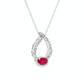 Oval Ruby and Diamond Teardrop Pendant Necklace in 14K White Gold
