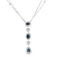 Royal Blue Sapphire and Diamond Drop Station Necklace in 14K White Gold
