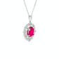 Oval Ruby and Diamond Halo Necklace in 14K White Gold