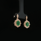 14K Yellow Gold Oval Emerald Diamond Halo Drop Earrings