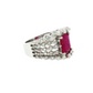 14K White Gold Cushion Ruby and Diamond Cocktail Ring