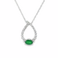 14K White Gold Oval Emerald and Diamond Pendant Necklace