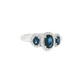 Oval Sapphire Three-Stone Diamond Halo Ring in 10K White Gold