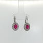 14K White Gold Oval Ruby Diamond Halo Drop Earrings