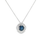 Round Sapphire and Diamond Halo Pendant Necklace in 14K White Gold
