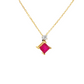 14K Yellow Gold Princess Cut Ruby Diamond Pendant Necklace