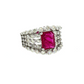 14K White Gold Cushion Ruby and Diamond Cocktail Ring